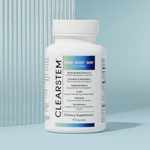 CLEARstem - CLEARSTEM – MINDBODYSKIN Suplemento para Acne Hormonal (5-HTP) – DIM Natural – Vitaminas para Cuidados com a Pele – Equilíbrio Hormonal, Antioxidantes – Vegano, Sem Glúten, Cruelty Free – 30g