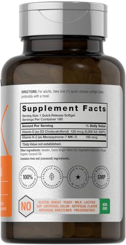 Vitamina D3 K2 | 5000 UI de Vitamina D | 60 Cápsulas | Saúde Óssea e Imunidade - Horbäach