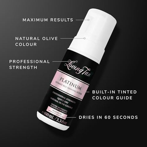 Platinum Mousse Escuro – Bronzeado Perfeito, Natural e Profissional – 5 Aplicações por Frasco – Livre de Crueldade – DHA Naturalmente Derivado - Loving Tan