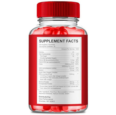 IDEAL PERFORMANCE - FitFIve Gummies Keto ACV – Máxima Força 1000MG, Vinagre de Maçã, Vitamina B12, Romã
