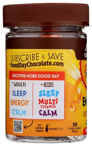 Energético para Adultos [50 Unidades] Chocolate de Cacau com Cafeína de Comércio Justo, Vitaminas do Complexo B, Extrato de Chá Verde e 20 mg de Cafeína por Unidade – Estimulante de Energia para - Good Day Chocolate