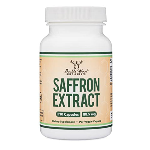 Double Wood Supplements - Suplemento de Açafrão para Concentração – Cápsulas Veganas de Extrato de Açafrão 88,5mg (210 Unidades) Supressor Leve de Apetite para Gerenciamento Saudável de Peso (Promove Saúde dos Olhos, Retina e Lentes)