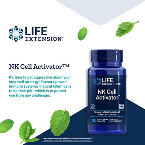 NK Cell Activator – Suplemento de Extrato de Farelo de Arroz Modificado Enzimaticamente para Apoio e Proteção da Saúde do Sistema Imunológico – Não-OGM, Vegetariano – 30 Comprimidos - Life Extension