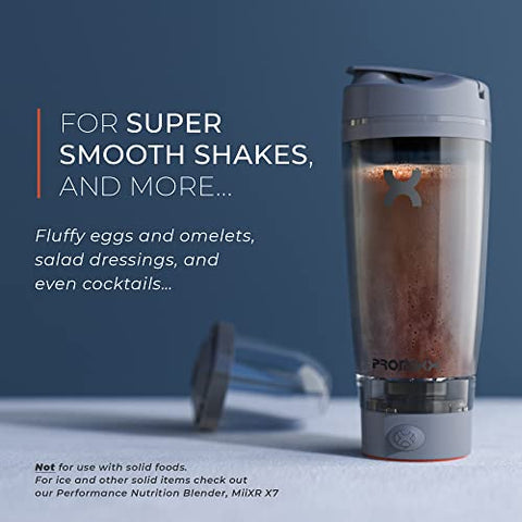 Pro Shaker Bottle | Recarregável, Potente para Batidas de Proteína Suaves | Inclui Armazenamento de Suplementos – Livre de BPA | Copo de 600ml (Cinza Legal) - Promixx