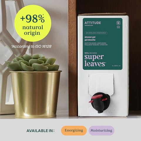 Gel de Banho, Verificado pelo EWG, Testado Dermatologicamente, Produtos de Cuidados Pessoais Veganos à Base de Plantas e Minerais, Folhas de Chá Branco, Recarga a Granel, 2000 ml - ATTITUDE