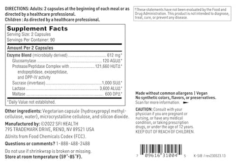 Sibb-Zymes – Enzimas Digestivas para a Digestão – Complexo de Enzimas Peptidase/Protease – Suporta Carboidratos Ótimos - Klaire Labs
