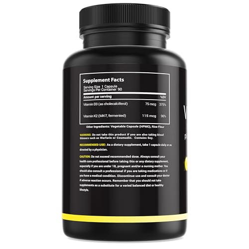 MaxX Labs - Vitamina D3 K2 3000 UI – com Vitamina K como MK-7 de Natto – Suplemento de Alta Potência de Vitamina D para Suporte a Ossos, Dentes e Coração