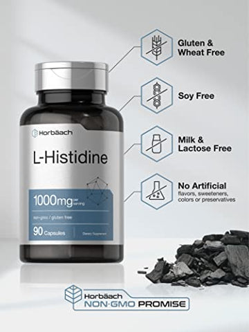 L-Histidine 1000mg 90 Cápsulas | Livre de Transgênicos e Glúten | Grau Farmacêutico - Horbäach
