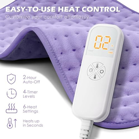 Glamigee - Aquecedor Elétrico para Alívio de Dores nas Costas e Cólicas – Almofada Térmica para Pescoço/Ombro/Dores Musculares – 6 Configurações de Calor, Desligamento Automático, Opções de Calor Úmido, Lavável em Máquina, Presentes de Natal