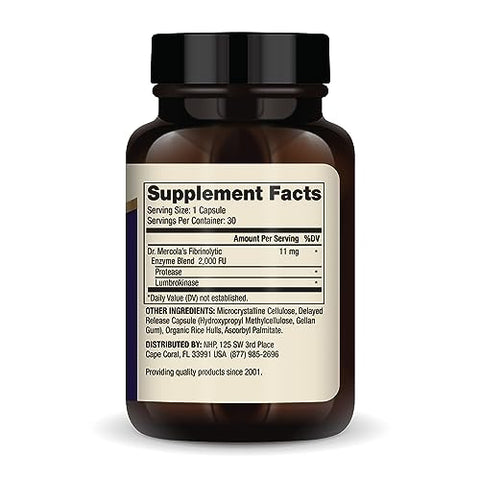 Lumbrokinase Enzimas Liberação Retardada, 30 Porções (30 Cápsulas), Suplemento Alimentar, Suporta Saúde Cognitiva e Cardiovascular, Não OGM - Dr. Mercola