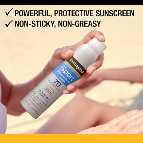 Protetor Solar Neutrogena Sport Active Defense FPS 70 Spray, Resistente ao Suor – 150ml