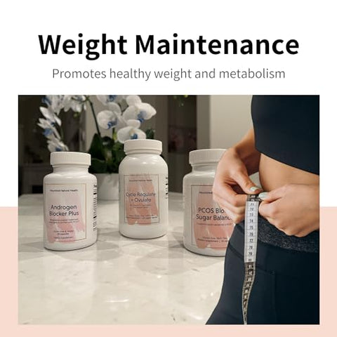 Nourished Natural Health - Nourished Naturals Androgen Blocker Plus para SOP – Suplemento para Equilíbrio Hormonal Feminino com Zinco