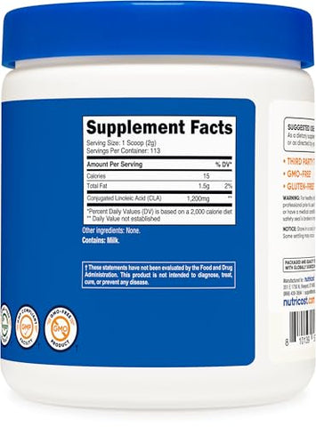 CLA 227g em Pó – Livre de Glúten e GMO – Ácido Linoleico Conjugado – Suplemento CLA - Nutricost