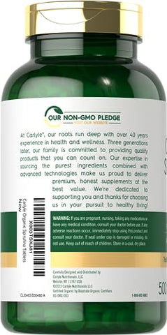 Spirulina Orgânica em Comprimidos 3500mg | 500 Unidades | Não-OGM - Carlyle