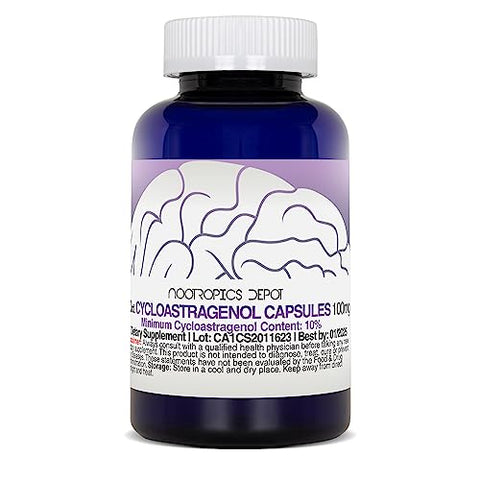 Cápsulas de Cycloastragenol 10%% | 100mg | 30 Unidades | Astragalus membranaceus | Saúde Celular, Suporte Imunológico, Alonga Telômeros - Nootropics Depot
