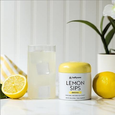 Lemon Sips: Mistura de Bebida Cítrica (21 Porções) – Hidrata, Desintoxica, Revitaliza – Sem Açúcar, Sem Gordura, Não Transgênico – Hidrata e Tonifica a Pele (Limão) - Dr. Kellyann