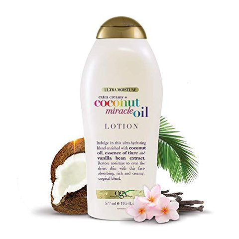 Loção Ultra Hidratante de Óleo de Coco Milagroso Extra Cremosa, 19,5 Onças (Pacote com 3) – Hidratação Profunda e Nutrição Intensa para a Pele - OGX