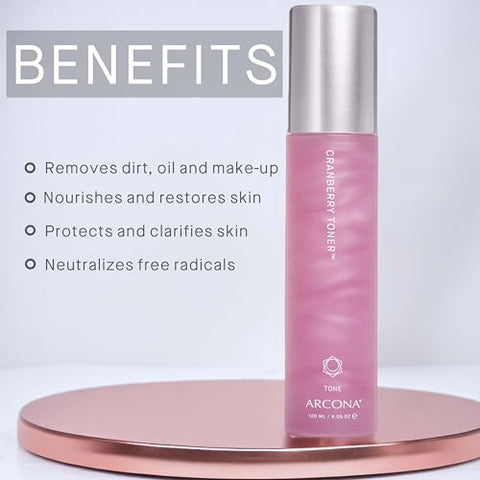 ARCONA - Arcona Tônico de Cranberry – Tônico de Arroz Processado a Frio, Clareador Facial 120 ml, Fabricado nos EUA