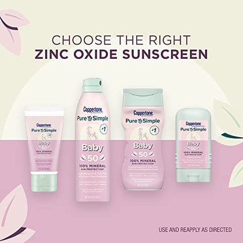 Protetor Solar em Bastão Spray para Bebês Pure and Simple FPS 50, Óxido de Zinco Mineral, Resistente à Água, Sem Lágrimas - Coppertone