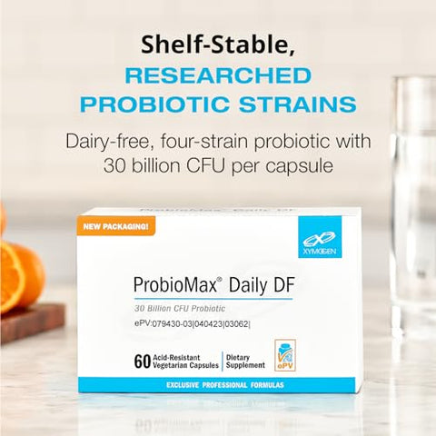 ProbioMax Daily DF – 30 Bilhões UFC Suplemento Probiótico – Probióticos sem Laticínios para Saúde Digestiva – Lactobacillus acidophilus Bifidobacterium longum (60 Acid - XYMOGEN