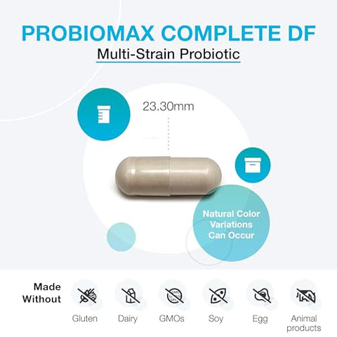 ProbioMax Complete DF – Suplemento Probiótico de 45 Bilhões de UFC – Alta Dose, Multi-Cepas, Livre de Laticínios com Lactobacillus acidophilus Bifidobacterium lactis – Marca XYMOGEN - XYMOGEN