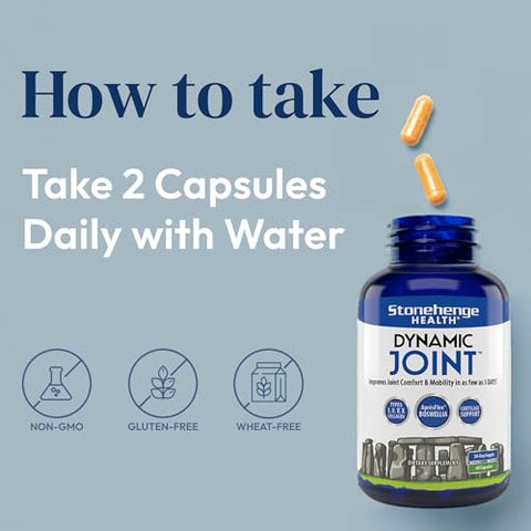 Suplemento Dinâmico para Articulações: Conforto, Mobilidade, Flexibilidade com AprèsFlex Boswellia, MSM, Colágeno, Bromelina, Cúrcuma, Vitamina C, D3 (60 Cápsulas) - Stonehenge Health