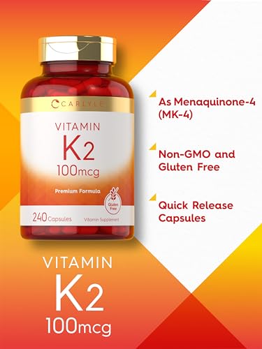 Vitamina K2 100 mcg | K2 MK-4 | 240 Cápsulas | Não-OGM | Marca Carlyle - Carlyle
