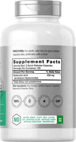 Cápsulas de Ácido Hialurônico | 250 mg | 240 Unidades | Suplemento Sem OGM e Sem Glúten - Horbäach