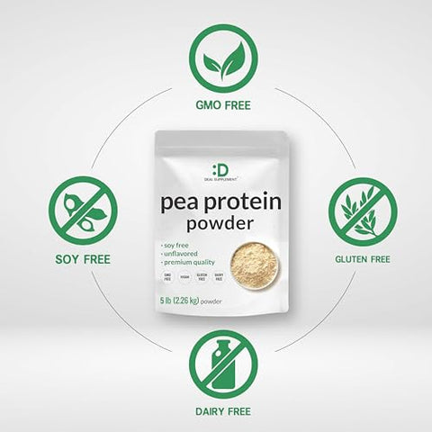DEAL SUPPLEMENT - Pó de Proteína de Ervilha sem Sabor, 5lbs – Ervilhas Premium da América do Norte – Isolado de Fácil Digestão – Ótimo para Shakes, Barras ou Lanches – Porção de 27g de Proteína
