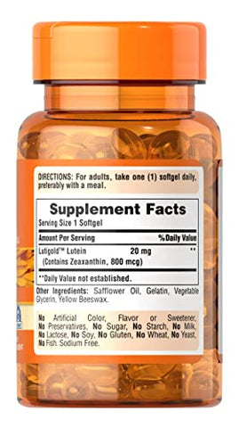 Puritan's Pride - Puritan’s Pride – Suplemento de Luteína e Zeaxantina para os Olhos, 800mcg de Zeaxantina e 20mg de Luteína em Cápsulas Softgel Diárias, Suprimento de 240 Dias – 120 Unidades (Pacote com 2) (Embalagem Pode Variar)