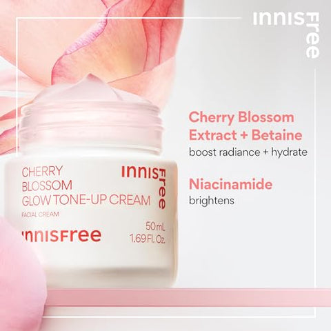 innisfree Creme Clareador Cherry Blossom Glow com Niacinamida para Tom de Pele Iluminado e Uniforme – Hidratante em Gel para o Rosto (Embalagem Pode Variar)