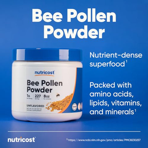 Pó de Pólen de Abelha (227 Porções) – Sem Glúten, Não-OGM, Vegetariano – 8 oz (227g) - Nutricost