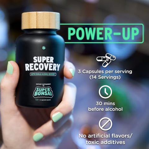 SuperBonsai - Cápsulas Super Recovery para Pós-Celebração e Alívio Matinal – Suporte Holístico Natural – 3 Cápsulas Antes de Beber e uma Porção Opcional Depois (14 Porções)