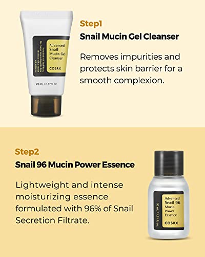 Skincare Coreano com Caracol | Kit de Viagem Aprovado pela TSA, Tamanho Reduzido, Presente com Gel de Limpeza Facial, Essência, Creme - COSRX