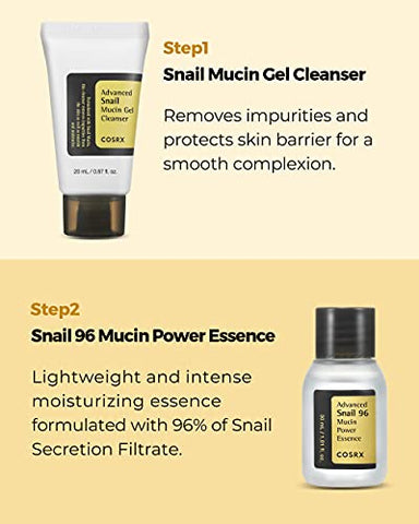 Skincare Coreano com Caracol | Kit de Viagem Aprovado pela TSA, Tamanho Reduzido, Presente com Gel de Limpeza Facial, Essência, Creme - COSRX