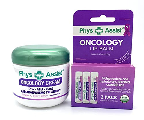 PhysAssist - Creme Oncológico 120ml + 3 Bálsamos Labiais. Hidratação para Pele Estressada em Tratamento de Quimio ou Radioterapia. Terapia para a Pele. Com Ingredientes Botânicos