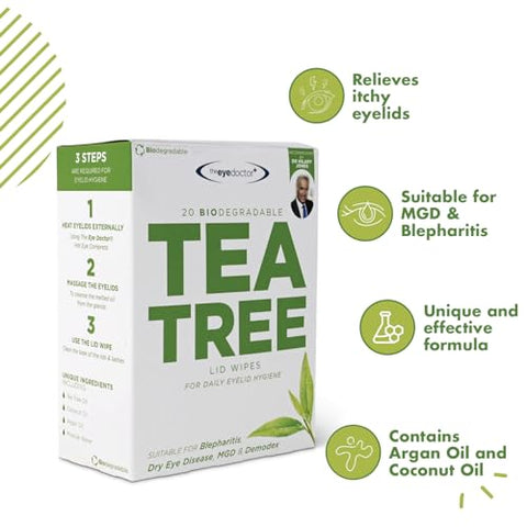 The Eye Doctor - Eye Doctor Tea Tree – Lenços de Limpeza para Pálpebras 80x – Indicado para Olho Seco, Blefarite e MGD
