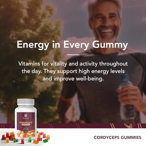 Belmonia - Gummies de Cogumelo Cordyceps | 5400mg por Porção | Cereja, Uva, Maçã, Laranja | 60 Gummies de Pectina | Estimulante Natural de Energia e Resistência | Suplemento Vegano | Fabricado nos EUA