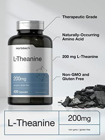 L Theanine 200mg | 400 Cápsulas | Tamanho Econômico | Suplemento Sem OGM e Sem Glúten - Horbäach