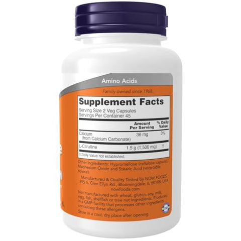 NOW Foods - Now Foods L-Citrulline 90 Cápsulas – Aumente a Energia e o Desempenho Físico