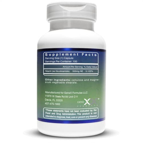 Genex Formulas - GENEX Nicotinamida 500mg (3-Pack) Cápsulas de Niacina Flush Free Vitamina B3 para Pele Saudável – Suplemento de Niacinamida Ajuda a Produzir Queratina