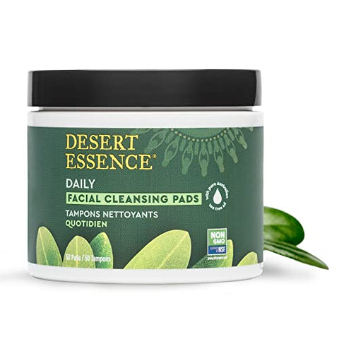 Desert Essence - Desert Essene Almofadas de Limpeza Facial Diária com Puro Óleo de Tea Tree Australiano, Hamamélis e Calêndula  Desert Essene
