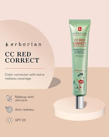 Erborian CC Red Correct com Centella – Corretor de Pele com Fator de Cor e Hidratação SPF 25 – 45g