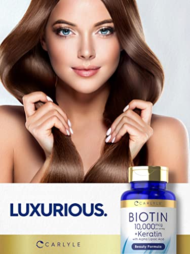 Biotina 10000mcg | 150 Cápsulas | Fórmula de Beleza com Queratina | Suplemento Sem Glúten, Não-OGM - Carlyle