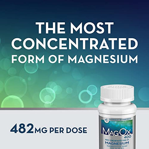 Mag-Ox 400 - Mag-Ox Suplemento de Magnésio, Óxido de Magnésio Grau Farmacêutico 483mg, Forma Mais Concentrada de Magnésio, 120 Comprimidos