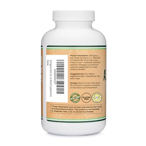 Astragalus 500mg 180 Cápsulas – Rico em Flavonoides e Polissacarídeos – Não-OGM, Sem Glúten, Testado por Terceiros - Double Wood Supplements