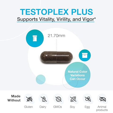 TestoPlex Plus – Suporte para Níveis Saudáveis de Testosterona, Cognição e Vitalidade Geral – Suplemento de Extrato de Shilajit Eurycoma longifolia para Homens e Mulheres (60 Cápsulas) - XYMOGEN