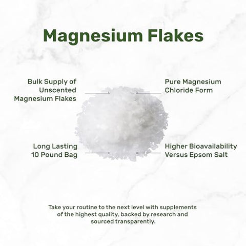 DEAL SUPPLEMENT - Unscented Magnesium Flakes, 10lbs – Pure Magnesium Chloride – Natural Epsom Salt Substitute – Highly Concentrated – Great for Foot Soak or Full Bath – Hydrates Skin & Promotes…