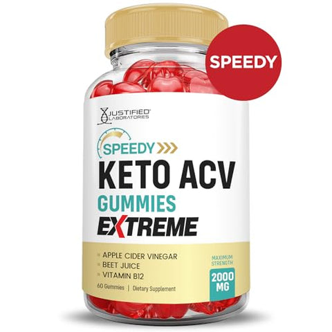 Justified Laboratories - (2 Pacotes) Gomas Speedy Keto ACV Extreme 2000MG Fórmula Avançada de Gomas Speedy Keto Vinagre de Maçã com Romã e Beterraba em Pó B12 Vegano Não GMO 60 Gomas