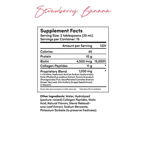Glow Bebida Proteica de Colágeno Morango Banana | 15 fl oz (443 ml) | Suporte para Cabelo, Pele, Unhas e Articulações | Biotina e Ácido Hialurônico | Beleza e Cuidados com a Pele | Peptídeos de Colágeno - Tranont